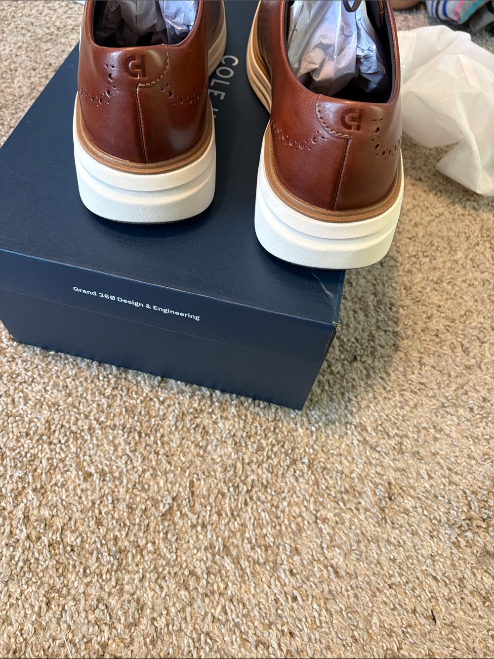 Cole Haan Men's Brown Leather Wingtip Oxfords with White Sole - Picture 6 of 6
